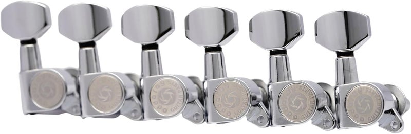 Eddaray Store 6 In-line Guitar Machine Heads 6 Right Hand – 1:15 Gear Ratio Sealed Tuning Key Pegs Tuners Set with Hexagonal Shaped Knob Replacement, (E-1001, Chrome) - Image 1